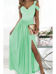 Women‘s Party Dress Homecoming Dress Swing Dress Long Dress Maxi Dress Green Pink Light Green Short Sleeve Pure Color Cold Shoulder Spring Summer V Neck Romantic Party