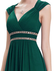 A-Line Plus Size Wedding Guest Prom Dress V Neck Backless Sleeveless Floor Length Lace with Crystals Beading