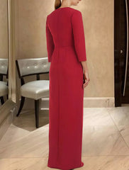 Sheath Black Dress Evening Gown Vintage Dress Formal Floor Length Long Sleeve V Neck  Fabric with Ruched 2025
