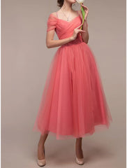 Women's Party Dress Homecoming Dress Cocktail Dress Midi Dress Pink Wine Dark Green Short Sleeve Pure Color Mesh Spring Fall Winter V Neck Fashion Wedding Guest Birthday Vacation