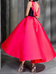Aimishang Ball Gown Color Black Celebrity Style Elegant Prom Formal Evening Birthday Dress Red Dress High Neck Sleeveless Ankle Length Satin with Bow(s)