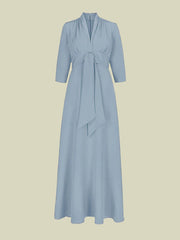 A-Line Mother of the Bride Dress Elegant V Neck Floor Length Charmeuse 3/4 Length Sleeve