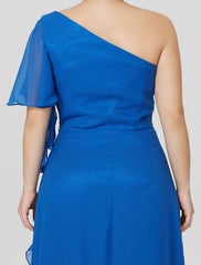 Aimishang Sheath / Column Mother of the Bride Dress Formal Classic & Timeless Elegant & Luxurious Plus Size One Shoulder Floor Length Chiffon Short Sleeve No with Pleats