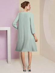 Aimishang  Two Piece A-Line Mother of the Bride Dress Formal Wedding Guest Elegant Scoop Neck Knee Length Chiffon 3/4 Length Sleeve with Tier