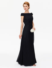 Aimishang Sheath / Column Mother of the Bride Dress Furcal Off Shoulder Floor Length Chiffon Short Sleeve No with Pleats Split Front