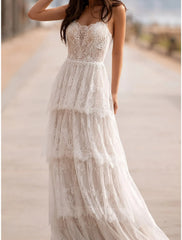 Mature Wedding Dresses A-Line Camisole Sleeveless Sweep / Brush Train Lace Bridal Gowns With Pleats Solid Color