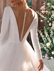 Wholesale Reception Simple Wedding Dresses Wedding Dresses Sheath / Column V Neck Sleeveless Ankle Length Satin Bridal Gowns With / Solid Color