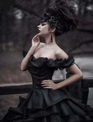 Engagement Gothic Wedding Dresses Ball Gown Off Shoulder Cap Sleeve Court Train Satin Bridal Gowns With Lace Ruched