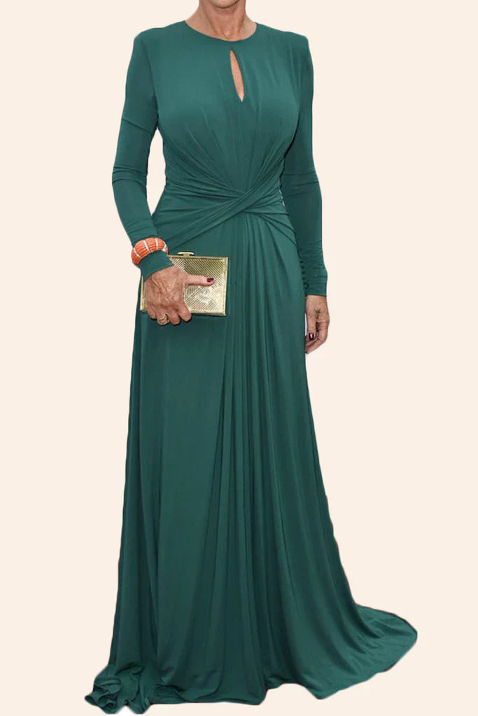 Long Sleeves Neck Mother of the Brides Dress Teal Formal Evening Gown