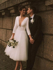 Wholesale Bridal Shower Vintage Simple Wedding Dresses Wedding Dresses A-Line Sweetheart Camisole Spaghetti Strap Ankle Length Tulle Bridal Gowns With Bow(s)
