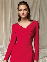 Mermaid / Trumpet Mother of the Bride Dress Elegant V Neck Sweep / Brush Train Stretch Fabric Long Sleeve with Buttons Side-Draped