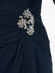 A-Line Mother of the Bride Dress High Low V Neck Asymmetrical Chiffon 3/4 Length Sleeve with Sash / Ribbon Pleats Beading