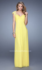 Beaded Cap-Sleeve Long Prom Dress by La Femme