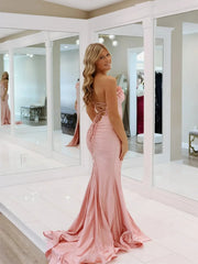 Yellow Strapless Satin Prom Dresses with Slit & Ruffled Neckline - FD6033