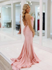 Yellow Strapless Satin Prom Dresses with Slit & Ruffled Neckline - FD6033