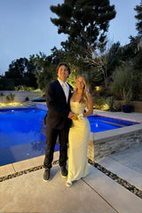 Fancy Yellow Strapless Long Prom Dress Fitted Party Dresses