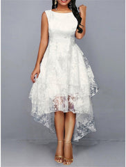 Women's Lace Dress Homecoming Dress Cocktail Dress Midi Dress White Green Gray Sleeveless Floral Lace Summer Spring Fall Crew Neck Party Birthday Evening Party Wedding Guest