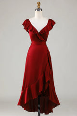 V-Neck Bridesmaid Dress with Ruffles