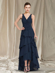 DingjiTwo Piece A-Line Mother of the Bride Dress Elegant High Low V Neck Asymmetrical Floor Length Chiffon Short Sleeve Wrap Included with Ruched Ruffles