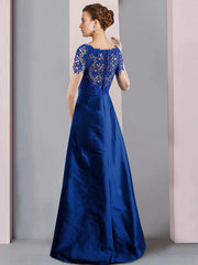 Two Piece Sheath / Column Mother of the Bride Dress Formal Church Elegant detachable Scoop Neck Knee Length Lace Taffeta Short Sleeve with Bow(s) Crystal Brooch