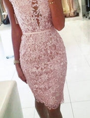 Sheath Party Dress Homecoming Dresses Floral Dress Holiday Graduation Short / Mini Sleeveless V Neck Pink Dress Lace with Appliques