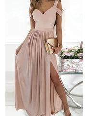 Women‘s Party Dress Homecoming Dress Swing Dress Long Dress Maxi Dress Green Pink Light Green Short Sleeve Pure Color Cold Shoulder Spring Summer V Neck Romantic Party
