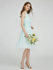Sheath / Column Jewel Neck Knee Length Chiffon Bridesmaid Dress with Ruched / Side Draping