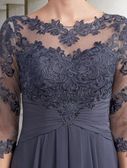 Aimishang Sheath / Column Mother of the Bride Dress Elegant Jewel Neck Floor Length Chiffon Lace 3/4 Length Sleeve with Ruched Appliques