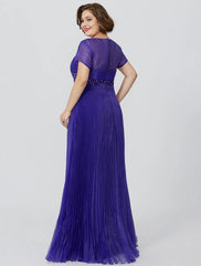Aimishang Princess Mother of the Bride Dress Elegant & Luxurious Glamorous & Dramatic Plus Size V Neck Floor Length Organza Short Sleeve No with Pleats Beading Appliques