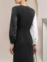 Aimishang Sheath / Column Mother of the Bride Dress Formal Wedding Guest Party Elegant V Neck Floor Length Stretch Satin 3/4 Length Sleeve with Color Block