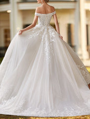 Aimishang Engagement Formal Wedding Dresses Two Piece Off Shoulder Cap Sleeve Court Train Satin Bridal Gowns With Beading Appliques