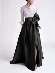 Aimishang A-Line Evening Gown Elegant Red Green Dress Formal Wedding Guest Sweep / Brush Train 3/4 Length Sleeve Shirt Collar Satin with Bow(s)