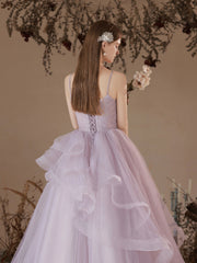 Beautiful Light Purple Tulle Long Prom Dress, Purple A-Line Straps Evening Formal Dress