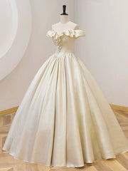 Champagne Off the Shoulder Floor Length Prom Dress, Elegant A-Line Evening Party Dress