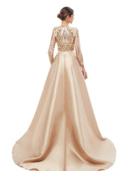 Mermaid / Trumpet Elegant Vintage Prom Formal Evening Dress Jewel Neck Long Sleeve Detachable Sequined with Sequin