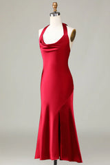Halter Sleeveless Long Bridesmaid Dress with Slit