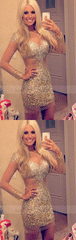 Long Sleeves Homecoming Dress,Tulle Beaded Prom Dresses
