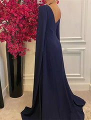 A-Line Evening Gown Elegant Dress Formal Wedding Guest Court Train Sleeveless Jewel Neck Stretch Chiffon with Shawl