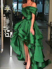 A-Line Prom Dresses Minimalist Dress Christmas Prom Court Train Short Sleeve One Shoulder Charmeuse with Criss Cross Pure Color