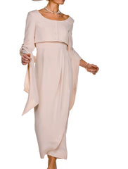 Two Piece Sheath / Column Mother of the Bride Dress Wedding Guest Elegant Square Neck Ankle Length Stretch Fabric Sleeveless Short Jacket Dresses with Buttons Pleats