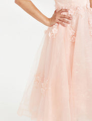 A-Line Prom Dresses Elegant Dress Wedding Short Sleeve V Neck Tulle with Appliques