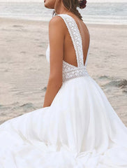 Wholesale Beach Open Back Boho Wedding Dresses A-Line V Neck Sleeveless Floor Length Chiffon Bridal Gowns With
