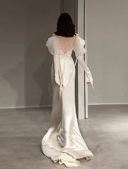 Mermaid / Trumpet Evening Gown Elegant Dress Formal Prom Floor Length Long Sleeve Sweetheart Italy Satin with Buttons Shawl