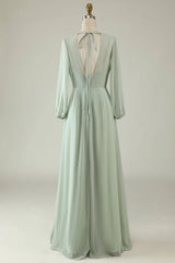 Mint color long sleeved wedding guest dress