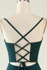 Dark Green Spaghetti Straps Wedding Guest Dress with Slit