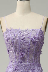 A-Line Spaghetti Straps Beaded Purple Mermaid Prom Dress
