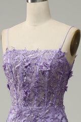 A-Line Spaghetti Straps Beaded Purple Mermaid Prom Dress
