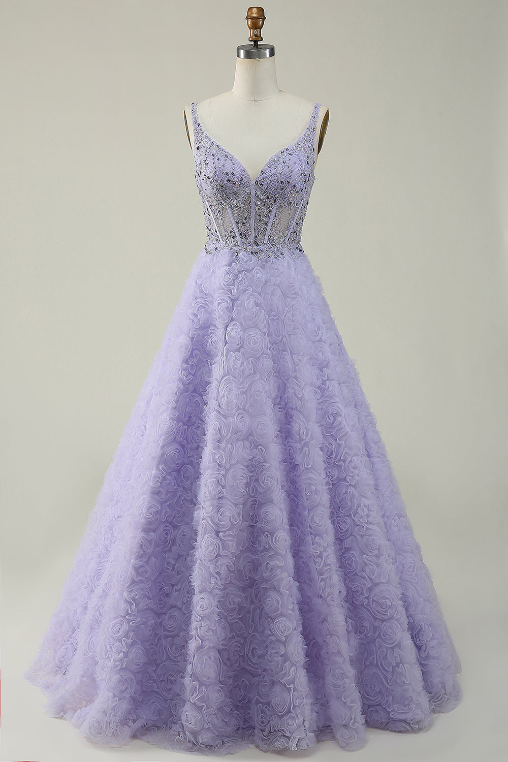 A Line V Neck Purple Long Prom Dress with 3D Flowers