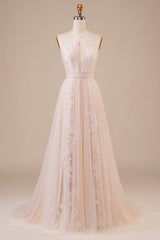 Sheer neckline keyhole champagne sleeveless off shoulder stickers and floor length wedding dress