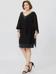Aimishang  Sheath / Column Mother of the Bride Dress Formal Classic & Timeless Elegant & Luxurious Plus Size V Neck Knee Length Chiffon Sleeveless No with Crystals Beading